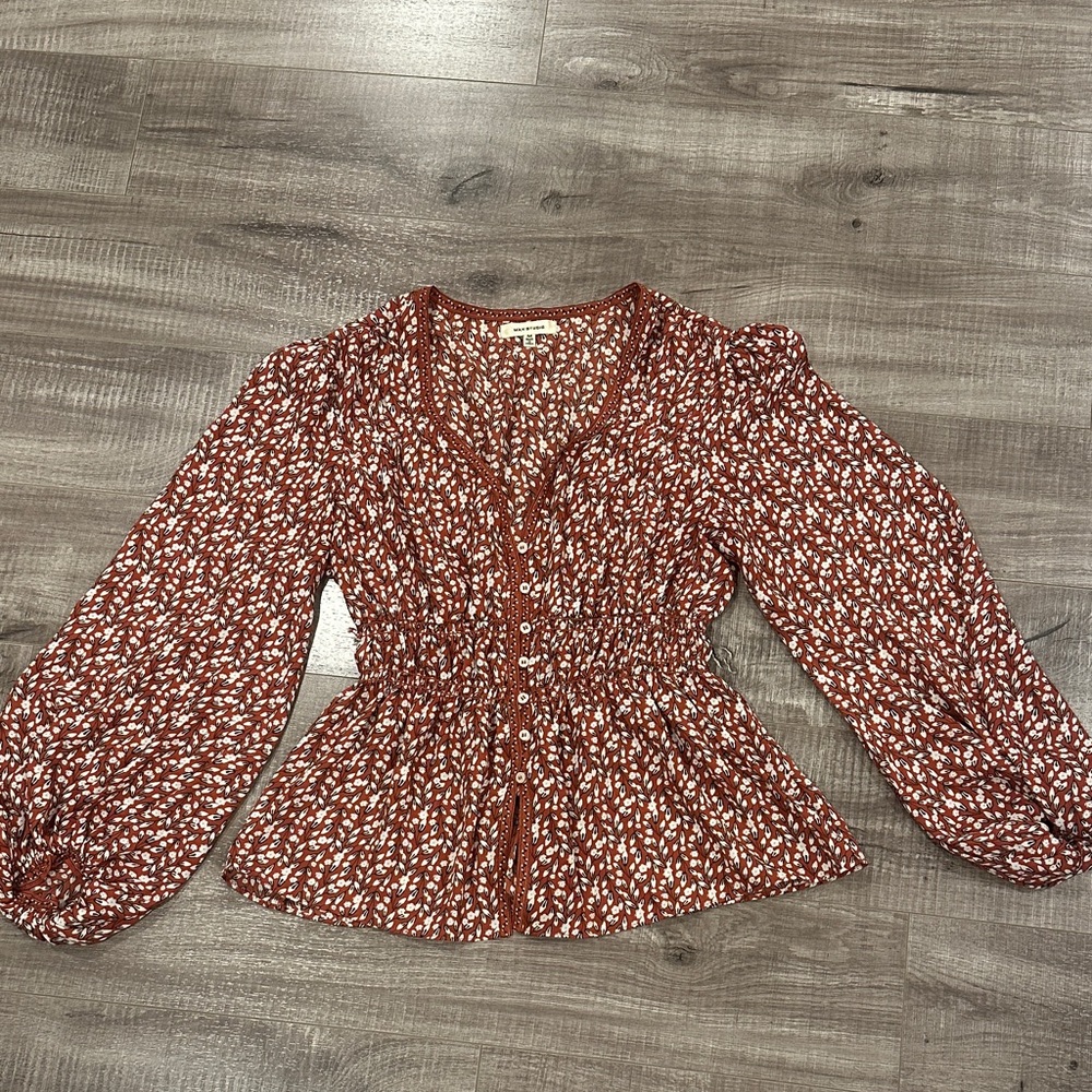 Max Studio Rust Red Floral Blouse